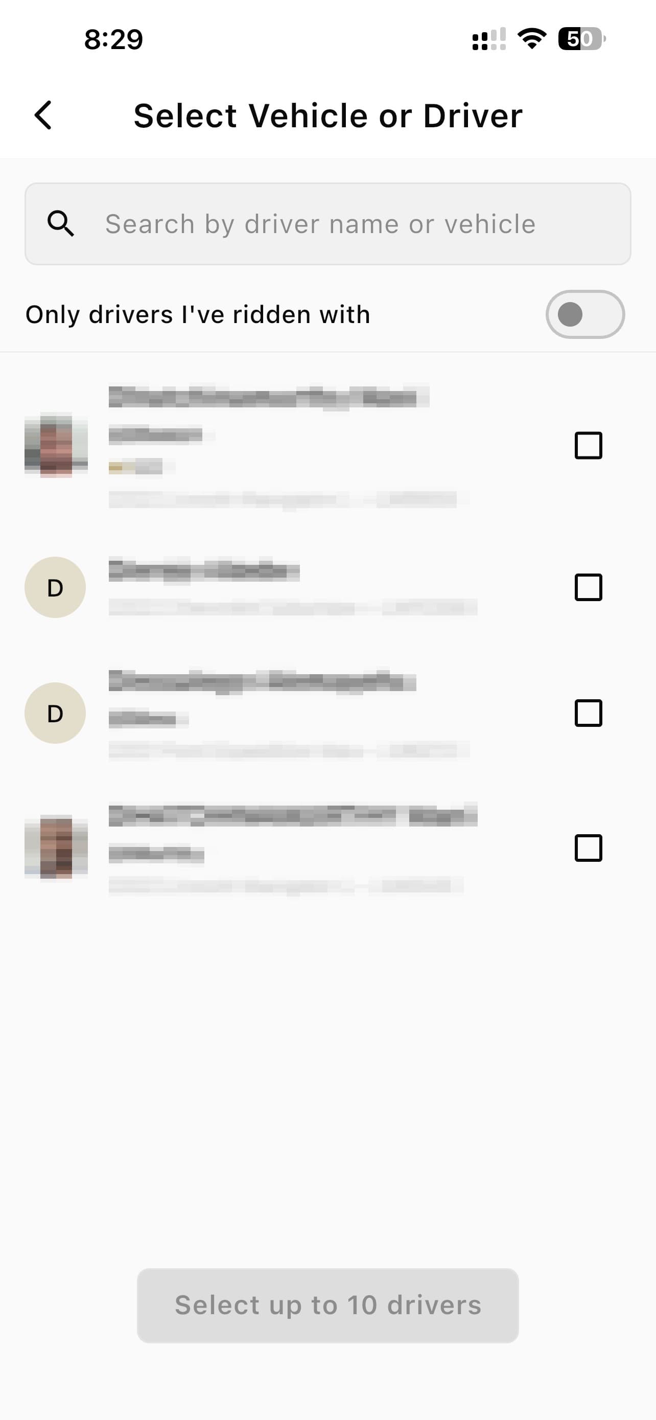 Searching for and selecting specific drivers to send a quote request to.